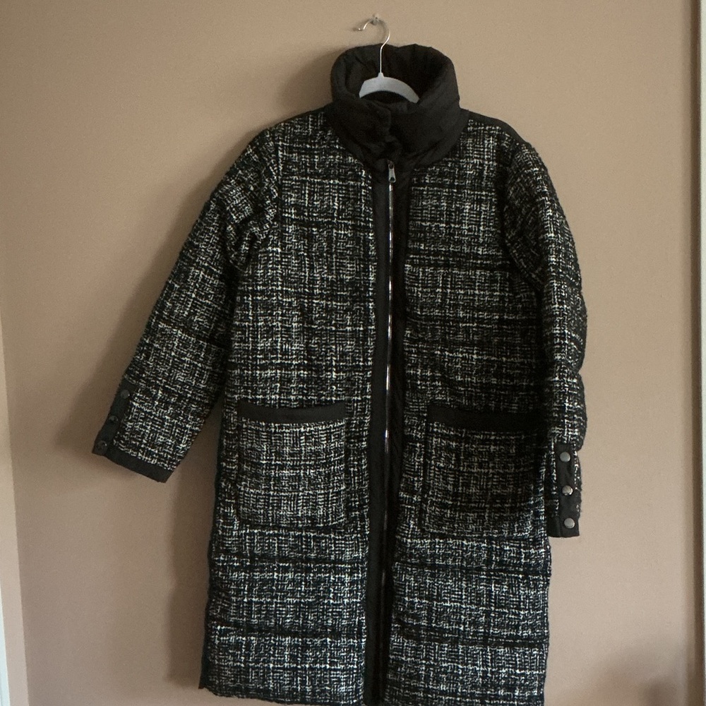 NWT Puffer Tweed Long Coat - Black/White
